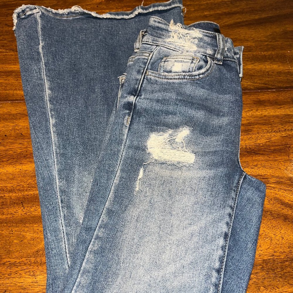 Buckle Flying Monkey Size 22 Mid-Rise Super Flare Distressed Jeans